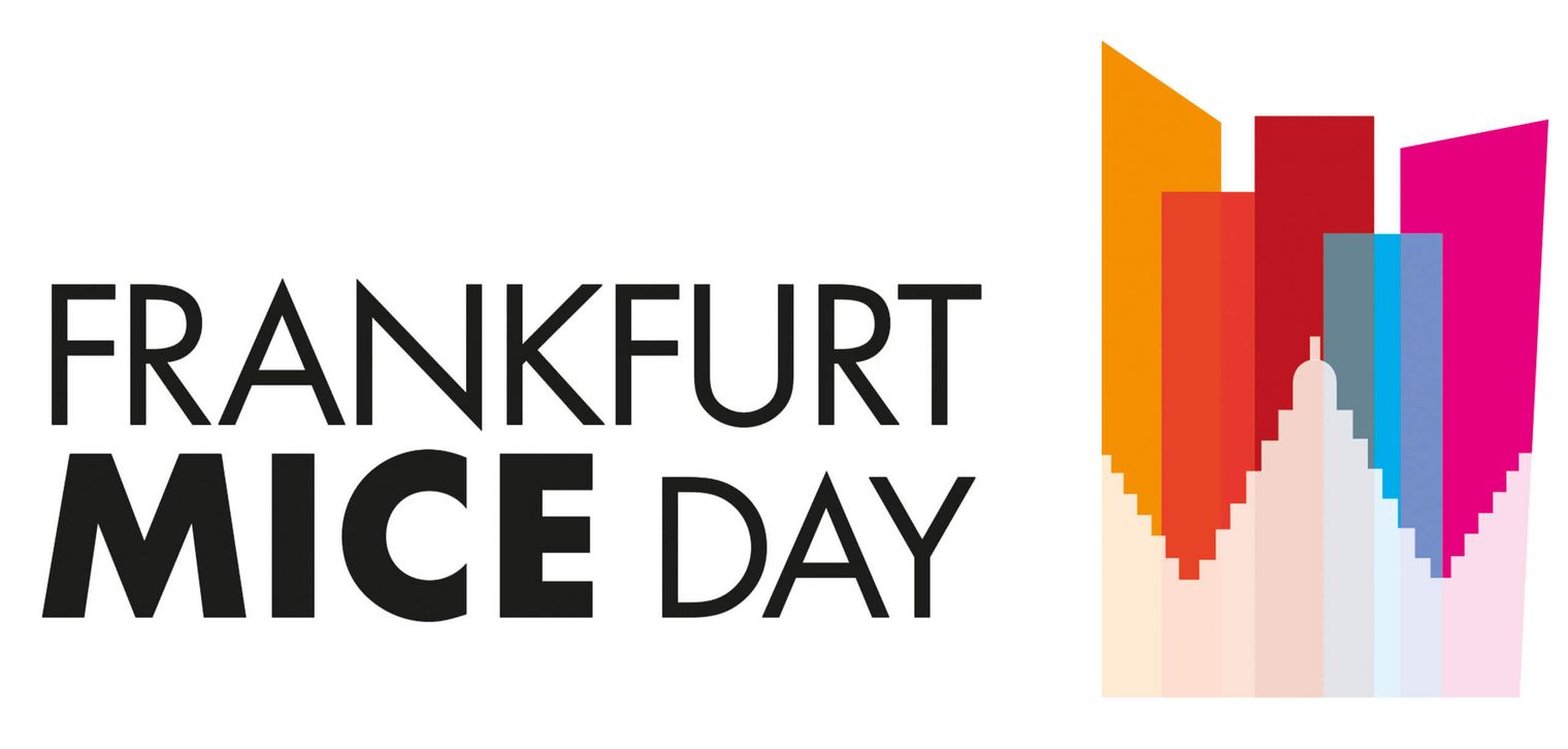 Logo des Frankfurt MICE Days mit angedeuteter Skyline und Römer in bunten Farben. 